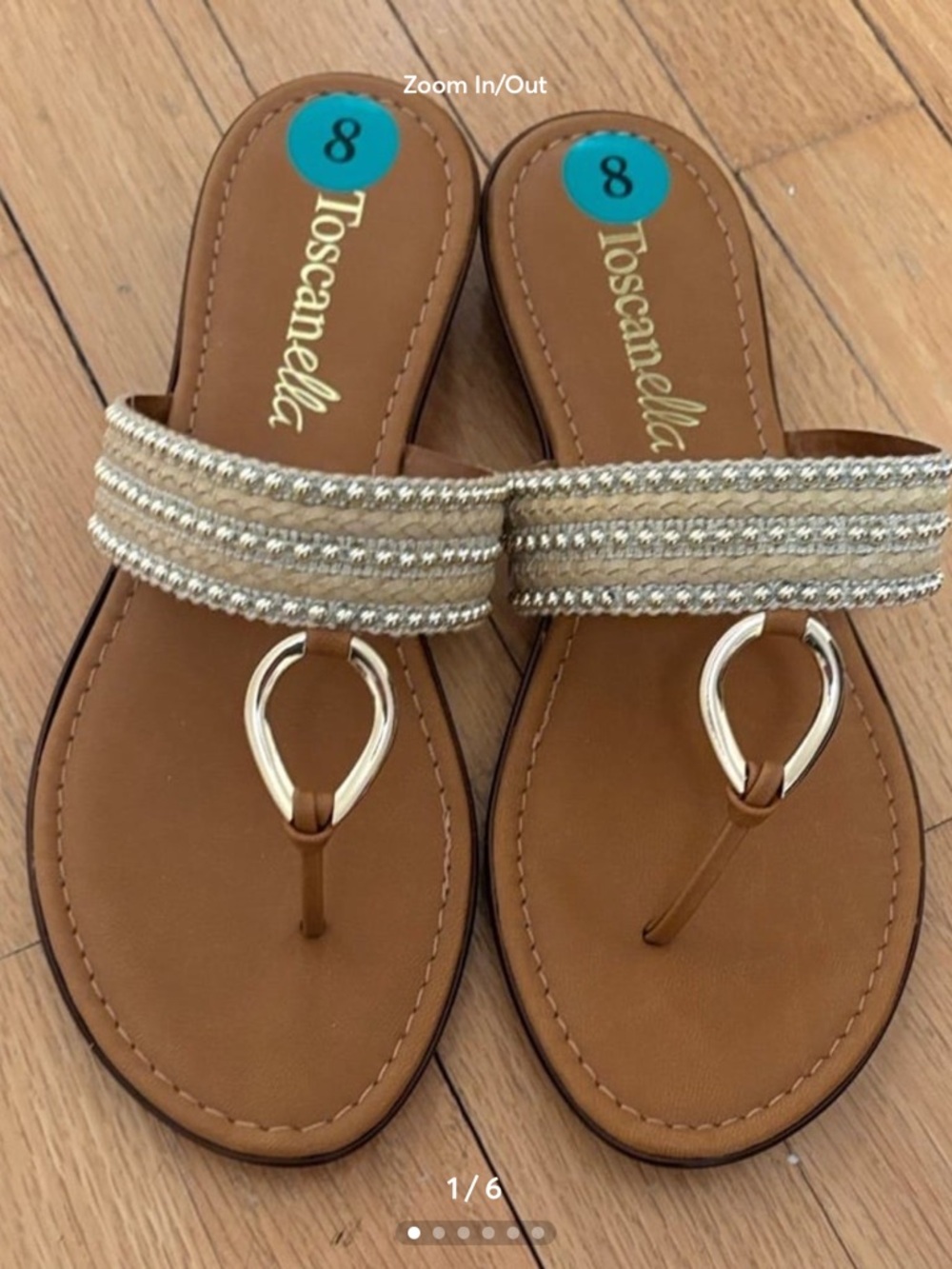 Toscanella Tan Metallic-Trim Thong Sandals